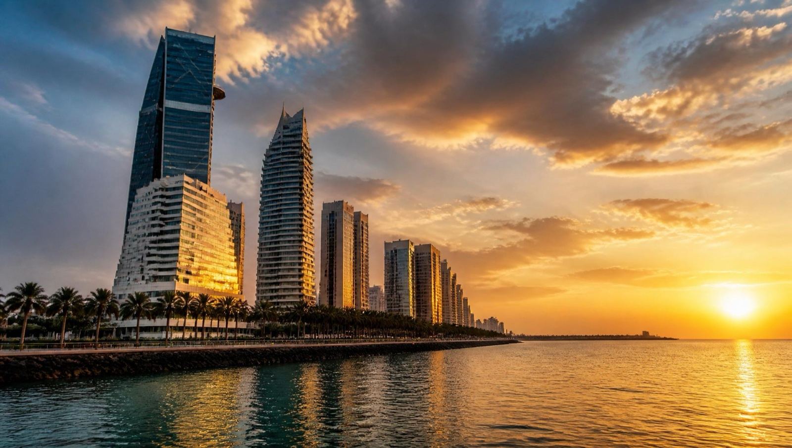 أفق جدة عند الغروب على الكورنيش